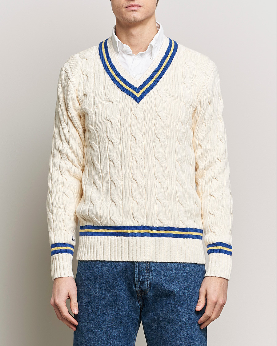 Herr | Tröjor | Polo Ralph Lauren | Cricket Cotton V-Neck Sweater Cream/Navy Stripe