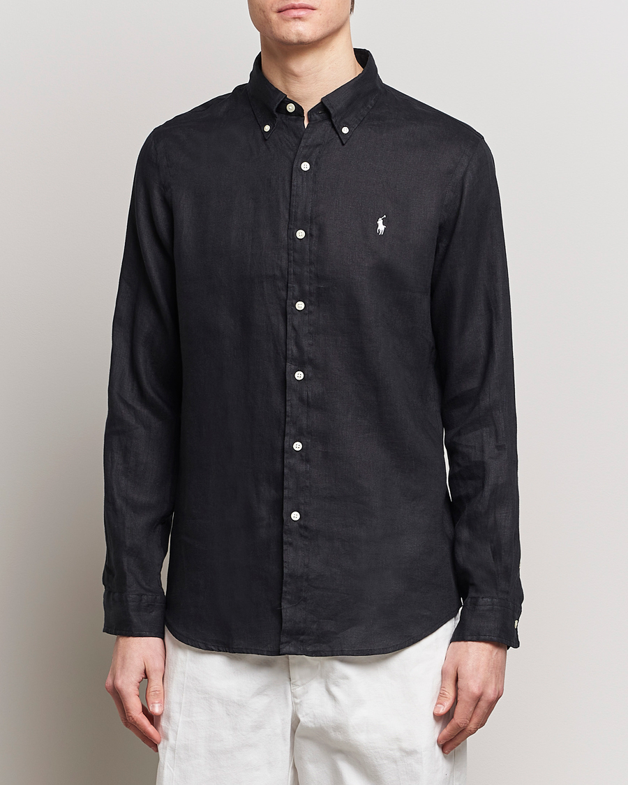 Herr | Preppy Authentic | Polo Ralph Lauren | Custom Fit Linen Button Down Polo Black