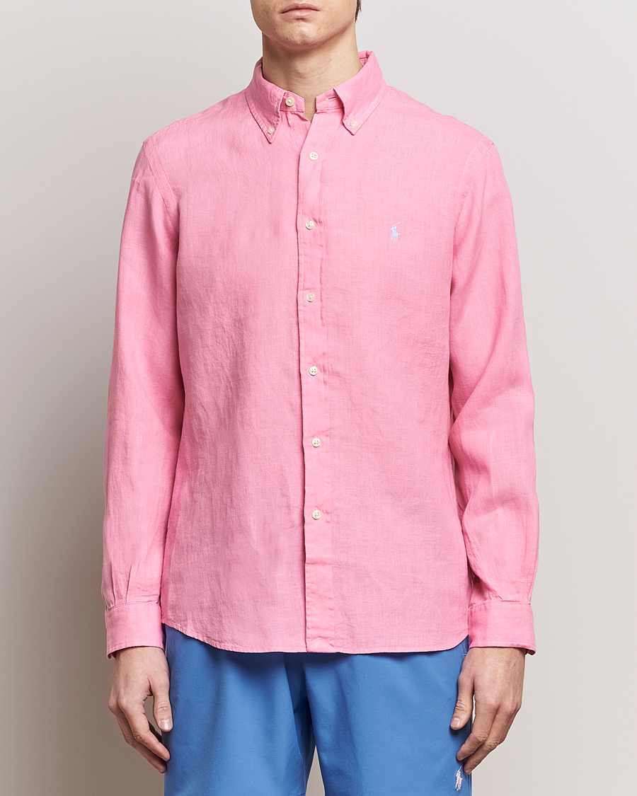 Herr | Linneskjortor | Polo Ralph Lauren | Custom Fit Linen Button Down Florida Pink