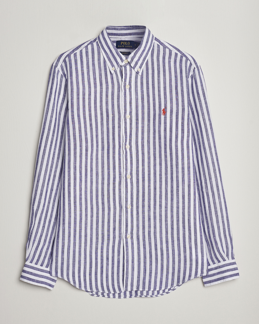 Herr | Skjortor | Polo Ralph Lauren | Custom Fit Striped Linen Shirt Blue/White