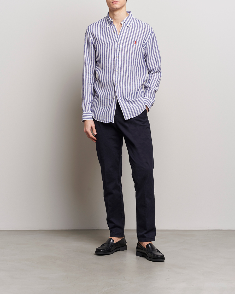 Herr | Skjortor | Polo Ralph Lauren | Custom Fit Striped Linen Shirt Blue/White