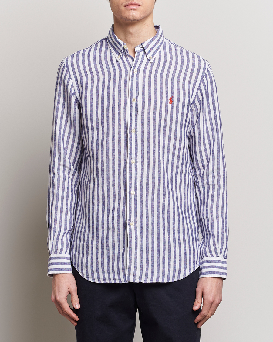 Herr | Only Polo | Polo Ralph Lauren | Custom Fit Striped Linen Shirt Blue/White