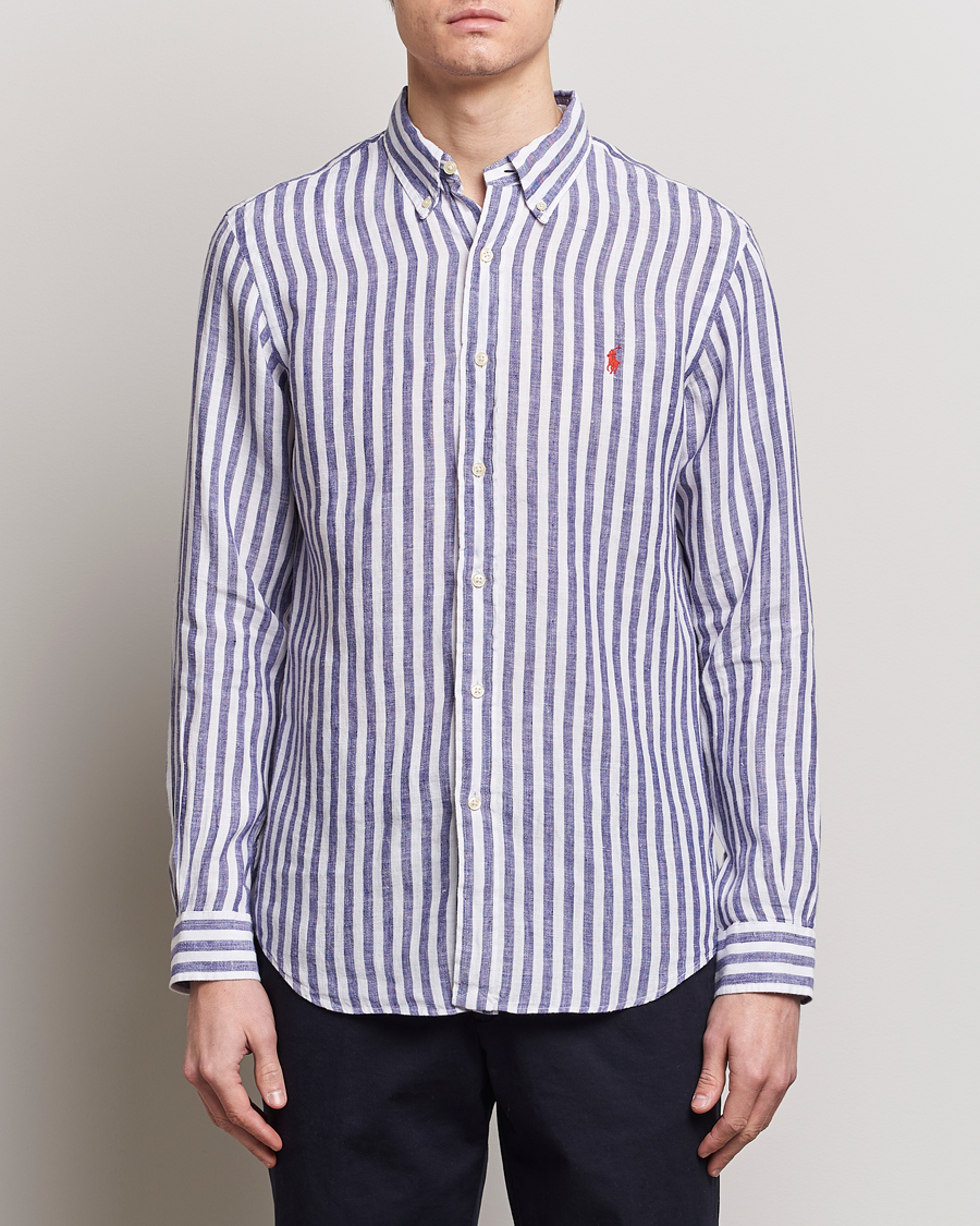 Herr | Linneavdelningen | Polo Ralph Lauren | Custom Fit Striped Linen Shirt Blue/White