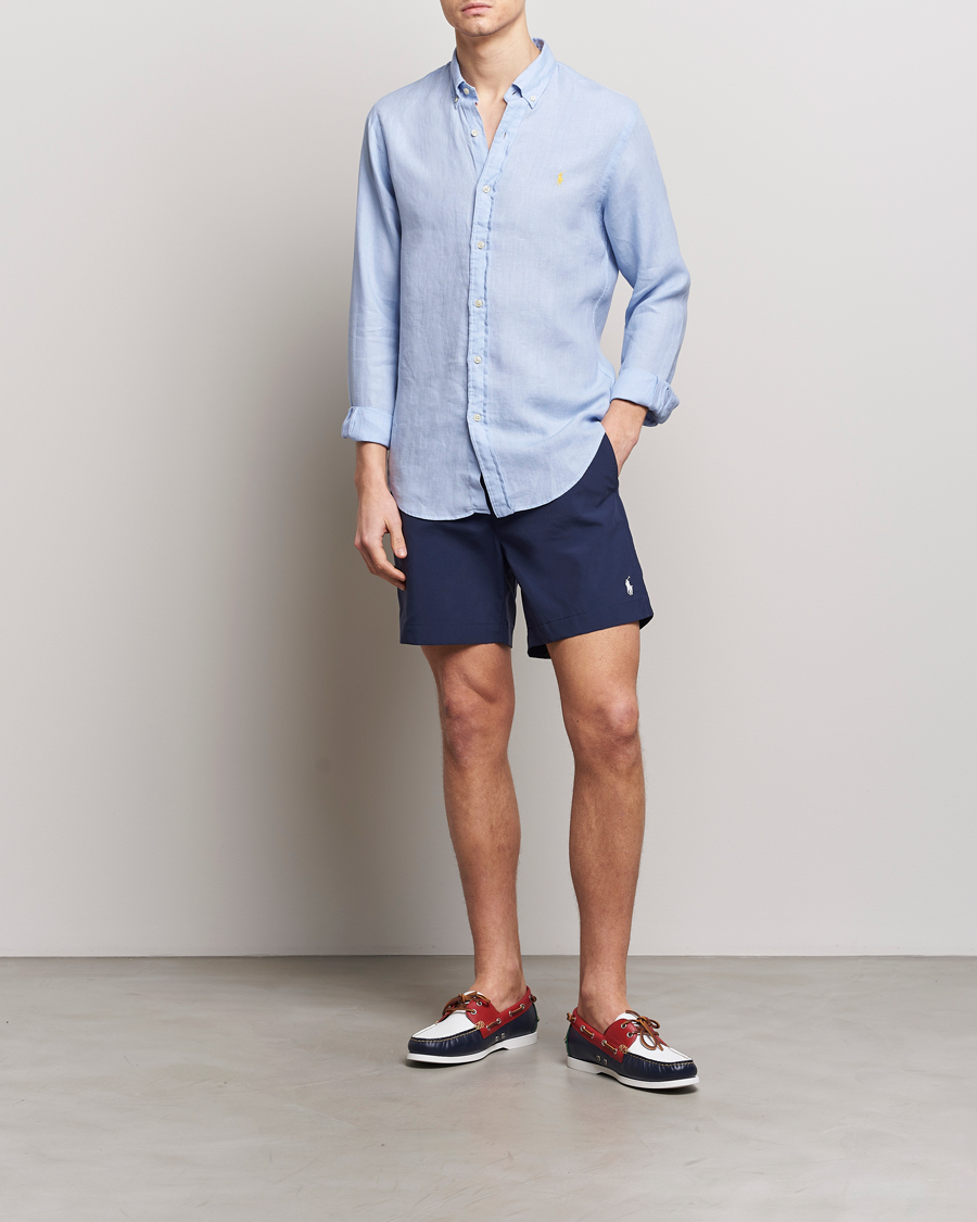 Herr | Skjortor | Polo Ralph Lauren | Slim Fit Linen Button Down Shirt Blue Hyacinth