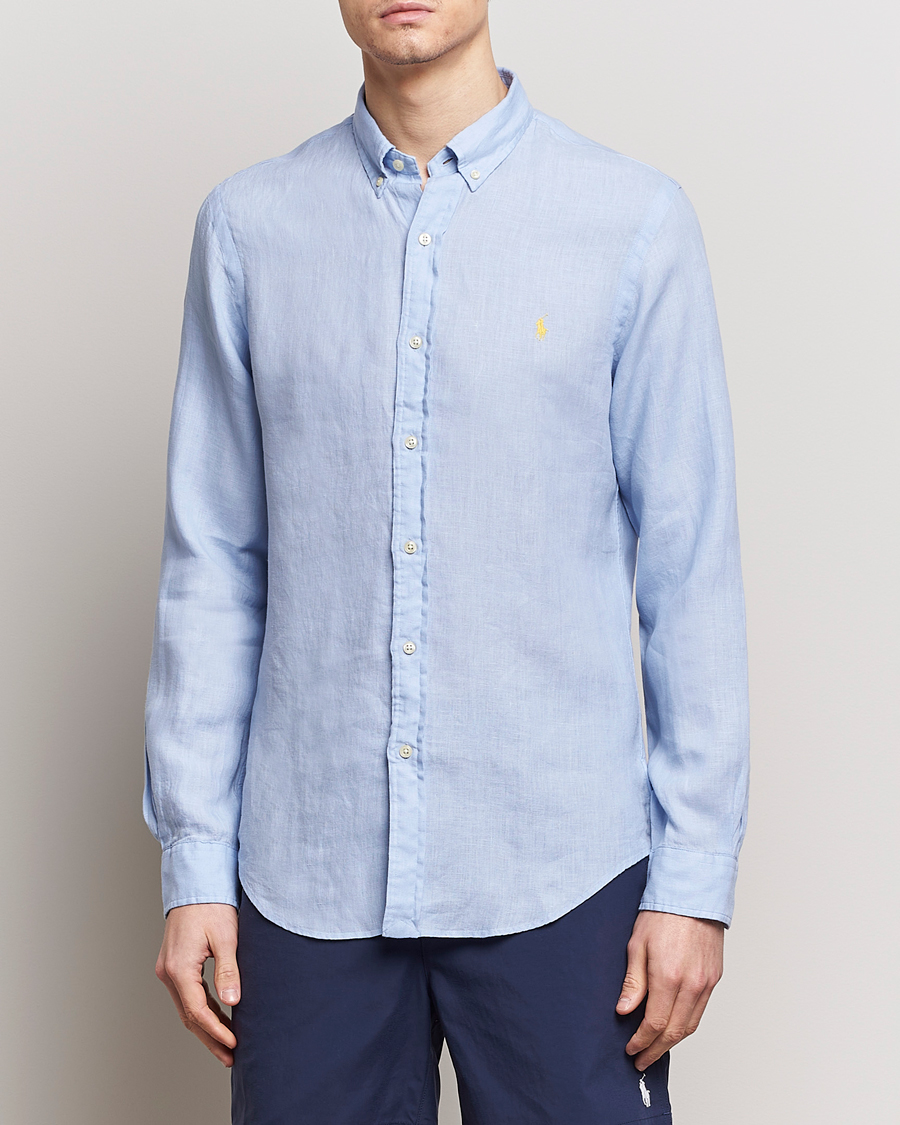 Herr | Polo Ralph Lauren | Polo Ralph Lauren | Slim Fit Linen Button Down Shirt Blue Hyacinth