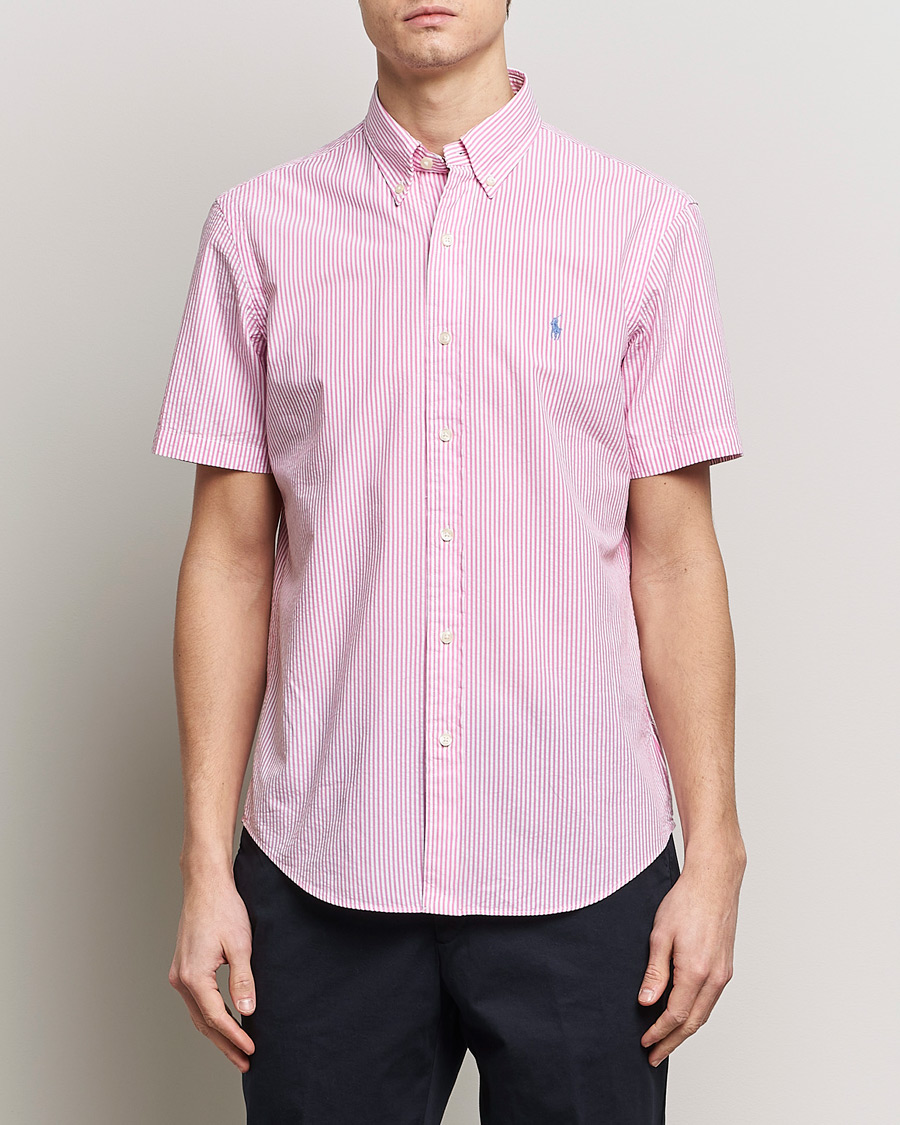 Herre |  | Polo Ralph Lauren | Seersucker Short Sleeve Striped Shirt Rose/White