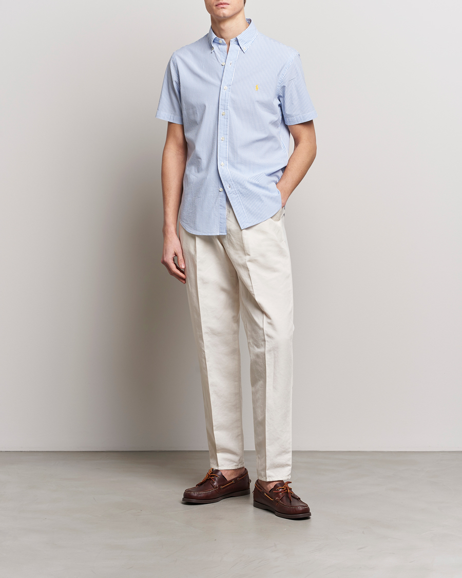 Herr | Skjortor | Polo Ralph Lauren | Seersucker Short Sleeve Striped Shirt Blue/White