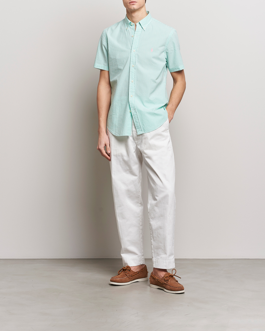 Herr | Skjortor | Polo Ralph Lauren | Seersucker Short Sleeve Striped Shirt Green/White