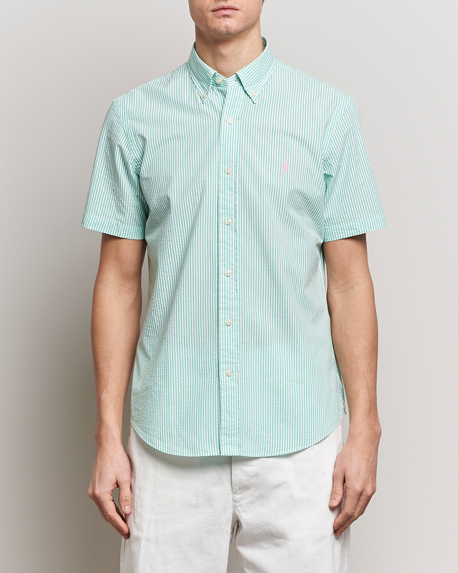 Herr | Preppy Authentic | Polo Ralph Lauren | Seersucker Short Sleeve Striped Shirt Green/White