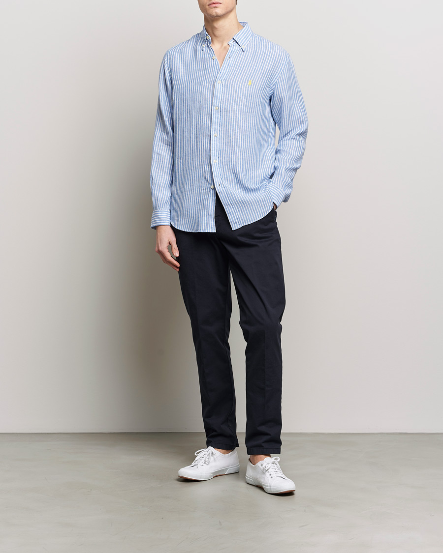 Herr | Skjortor | Polo Ralph Lauren | Custom Fit Striped Linen Shirt Blue/White