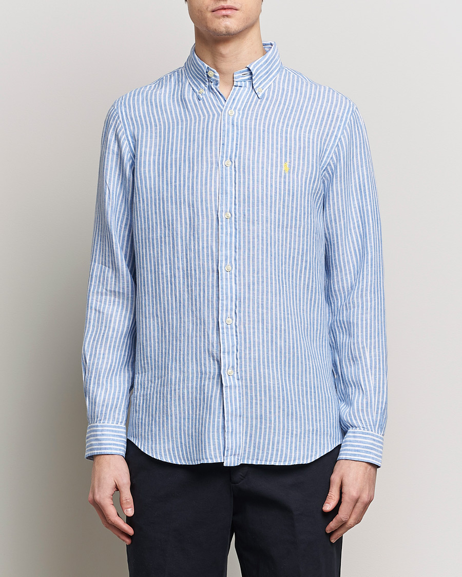 Herre |  | Polo Ralph Lauren | Custom Fit Striped Linen Shirt Blue/White