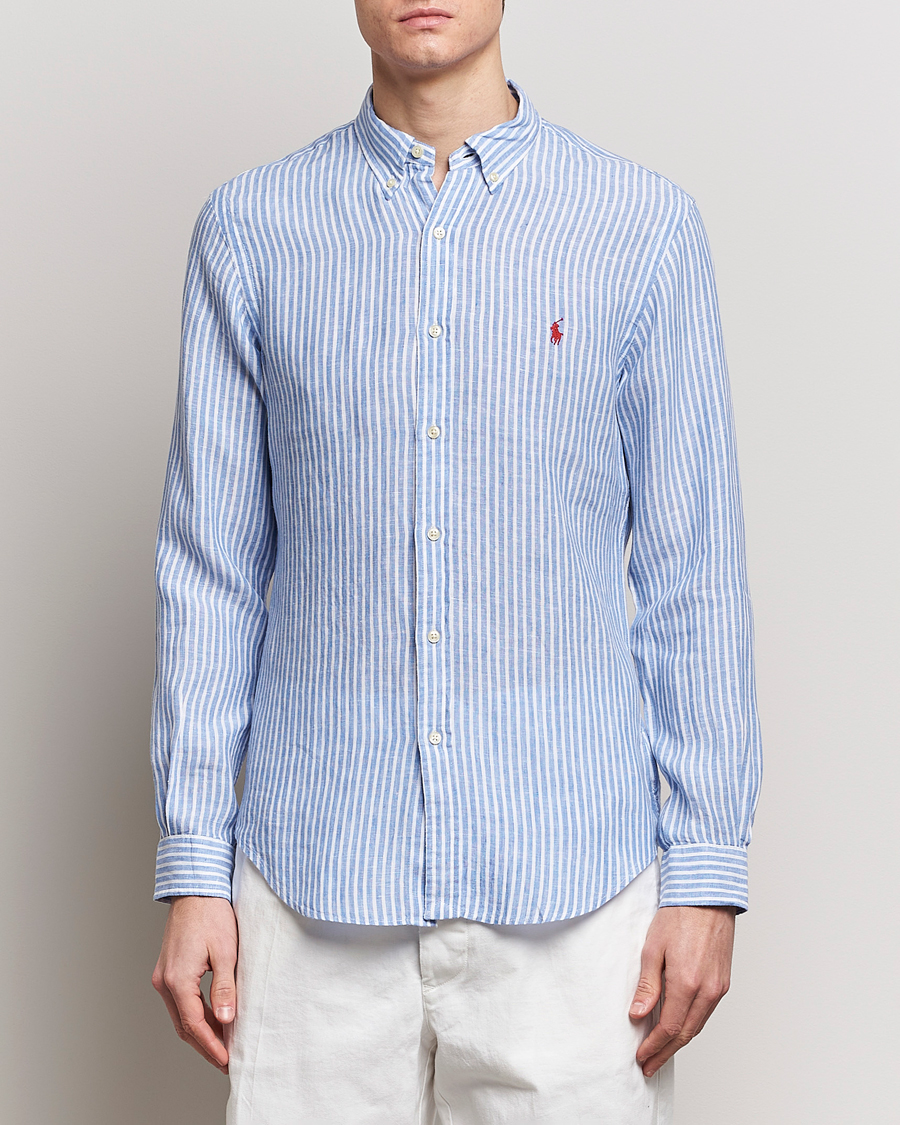 Herr | Udda kavaj | Polo Ralph Lauren | Slim Fit Striped Button Down Linen Shirt Blue/White