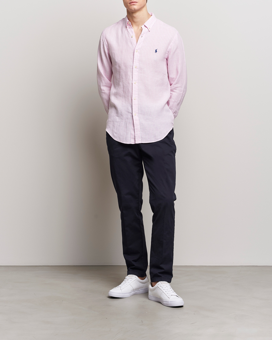 Herr | Skjortor | Polo Ralph Lauren | Slim Fit Striped Button Down Linen Shirt Pink/White
