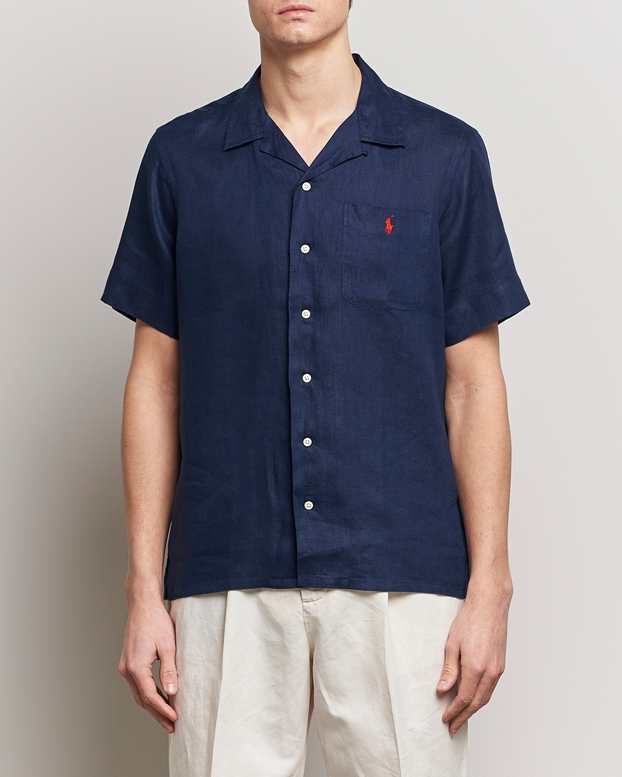 Herr | Linneavdelningen | Polo Ralph Lauren | Linen Pocket Short Sleeve Shirt Newport Navy