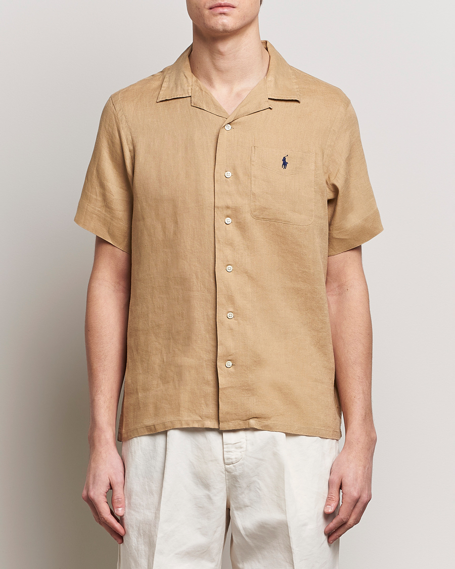 Herr | Preppy Authentic | Polo Ralph Lauren | Linen Pocket Short Sleeve Shirt Vintage Khaki