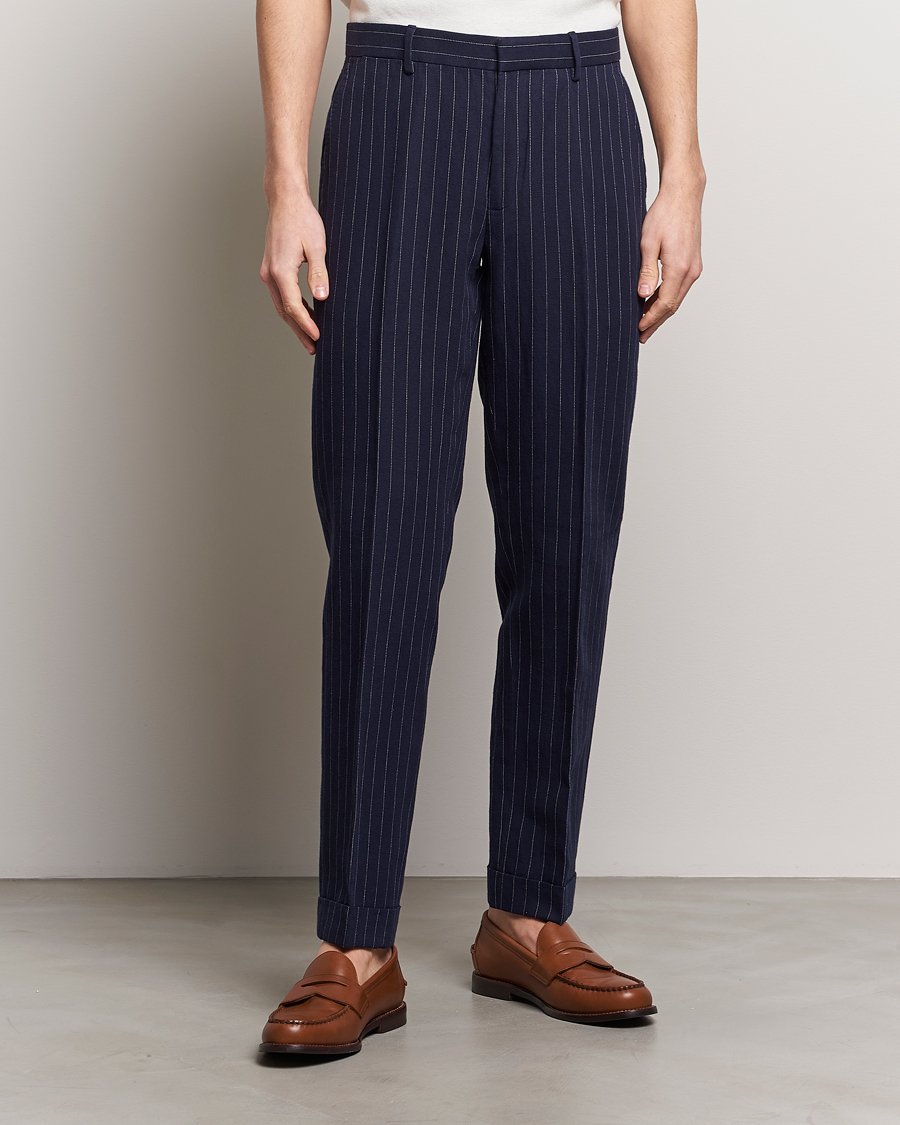 Herr | Kostymbyxor | Polo Ralph Lauren | Linen Pinstripe Trousers Navy/Cream