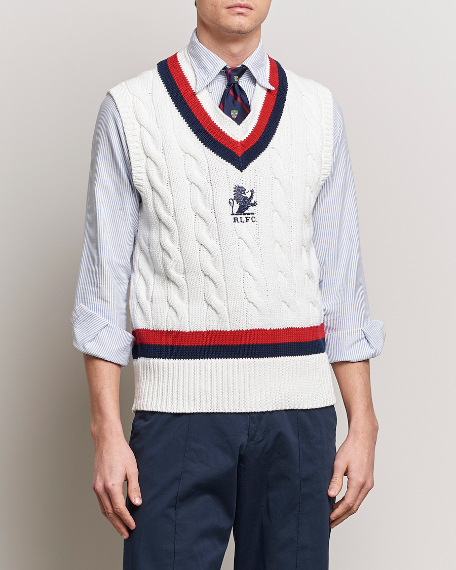 Herre | Slipovers | Polo Ralph Lauren | Cotton Knitted Cricket Vest Deckwash White