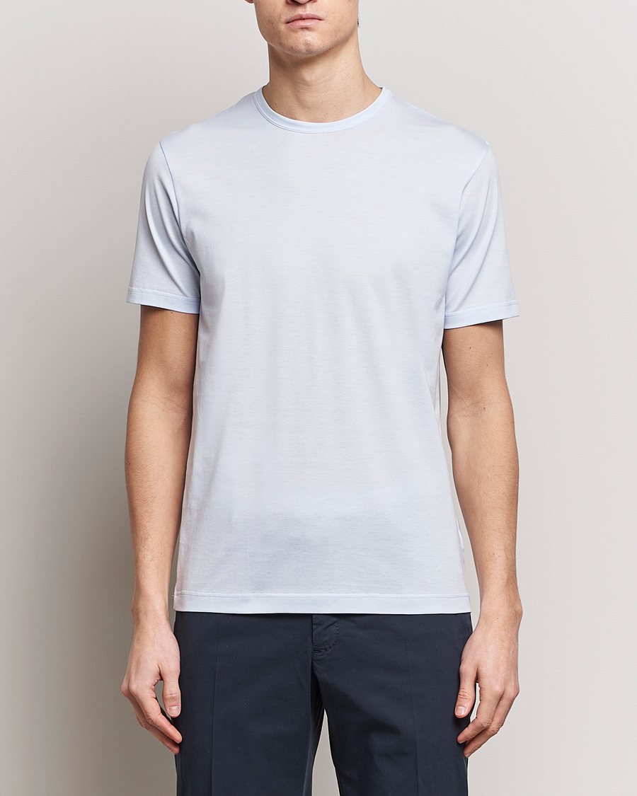 Herr | Kortärmade t-shirts | Sunspel | Crew Neck Cotton Tee Light Blue