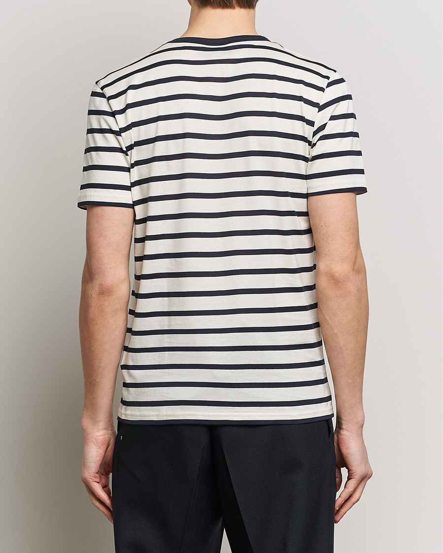Herr | T-Shirts | Sunspel | Striped Crew Neck Cotton Tee Ecru/Navy