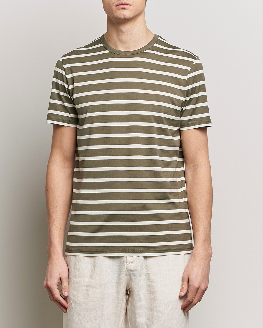 Herr | T-Shirts | Sunspel | Striped Crew Neck Cotton Tee Khaki