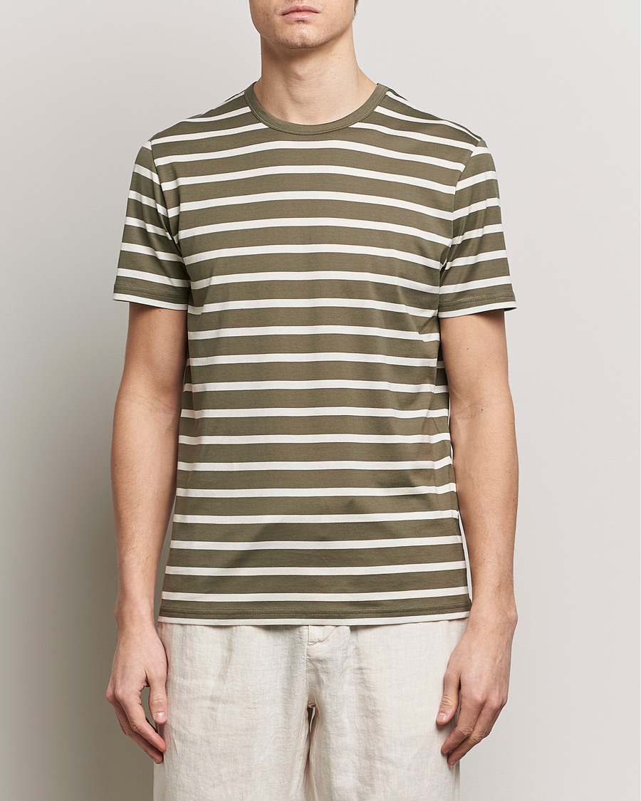 Herr | Best of British | Sunspel | Striped Crew Neck Cotton Tee Khaki