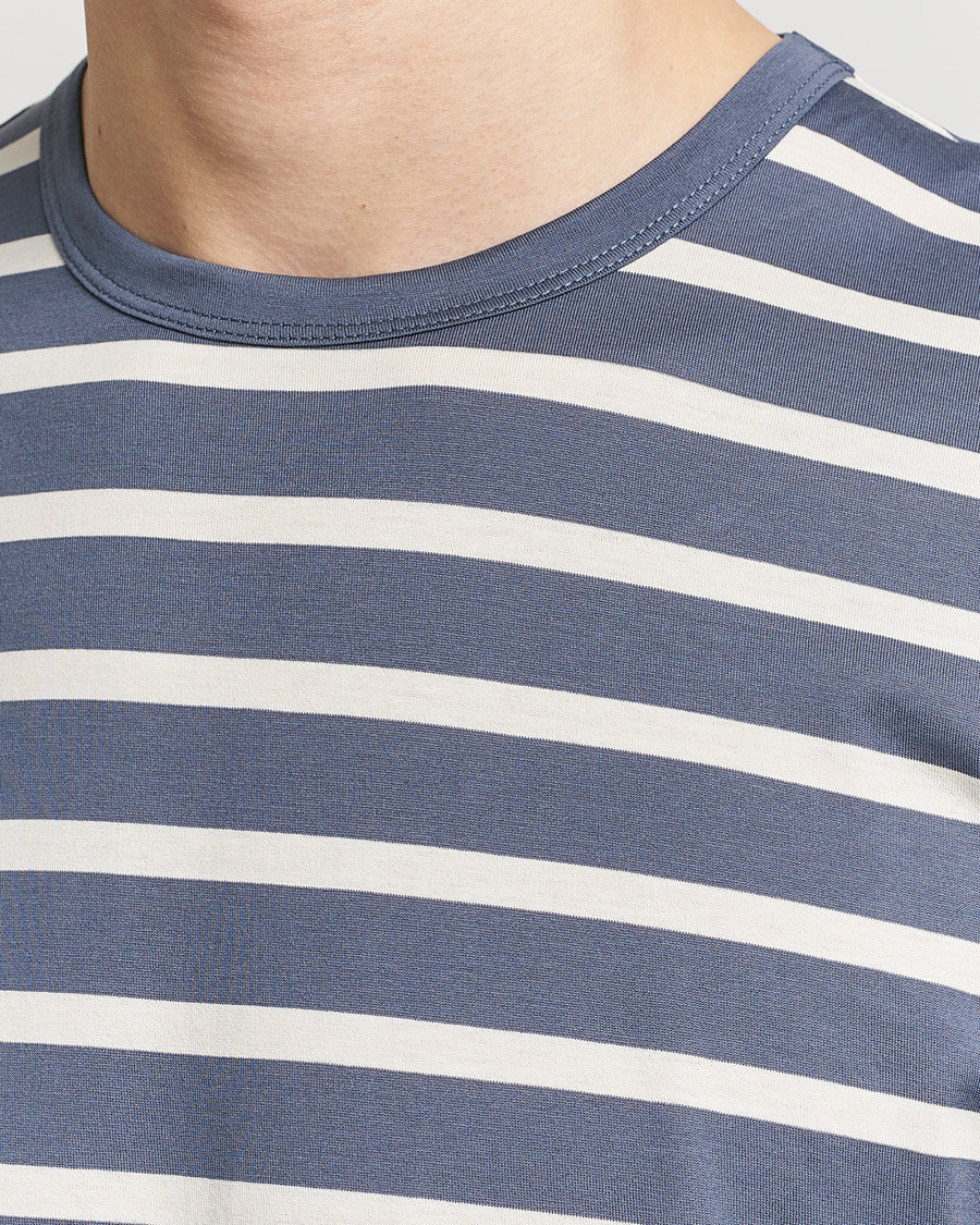 Herr | T-Shirts | Sunspel | Striped Crew Neck Cotton Tee Slate Blue