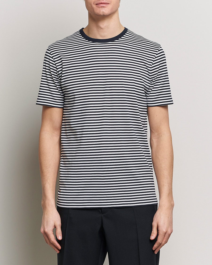 Herr | Kortärmade t-shirts | Sunspel | Striped Crew Neck Cotton Tee White/Navy