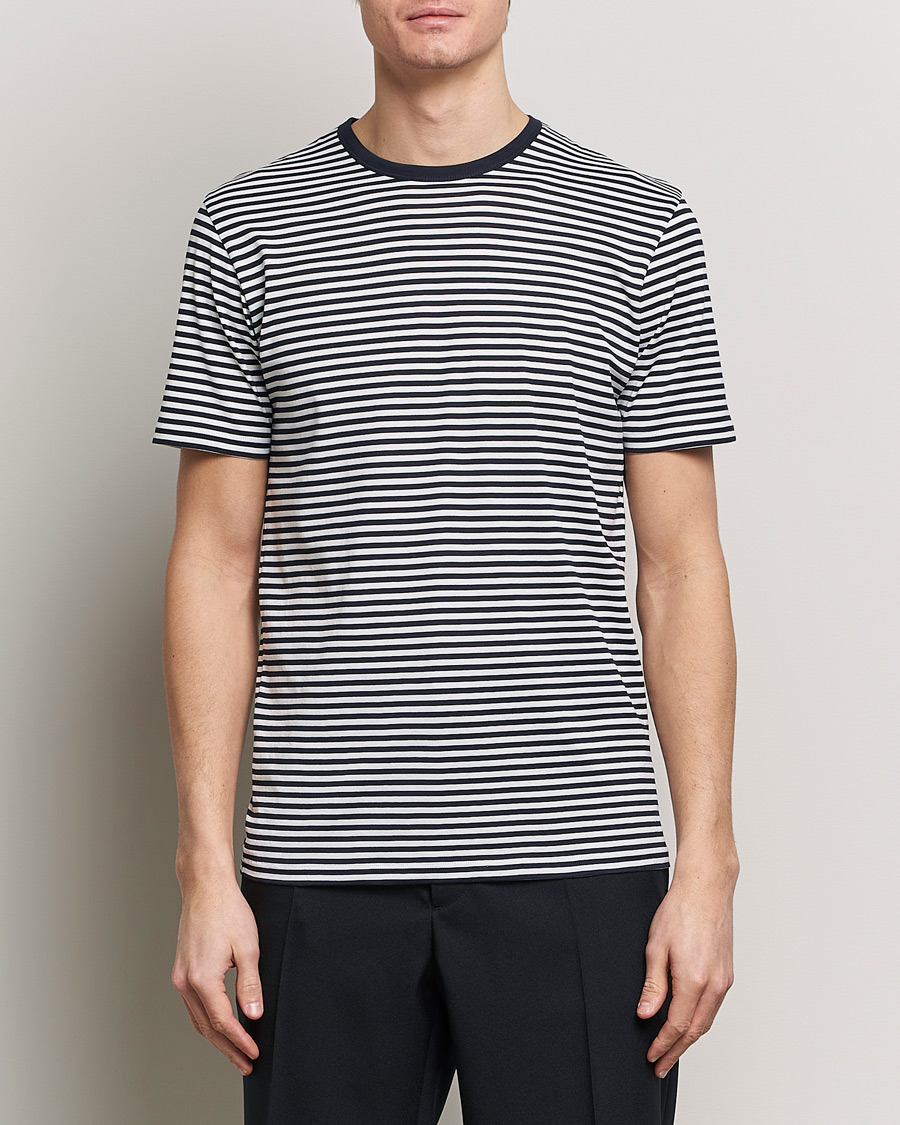 Herr | Best of British | Sunspel | Striped Crew Neck Cotton Tee White/Navy