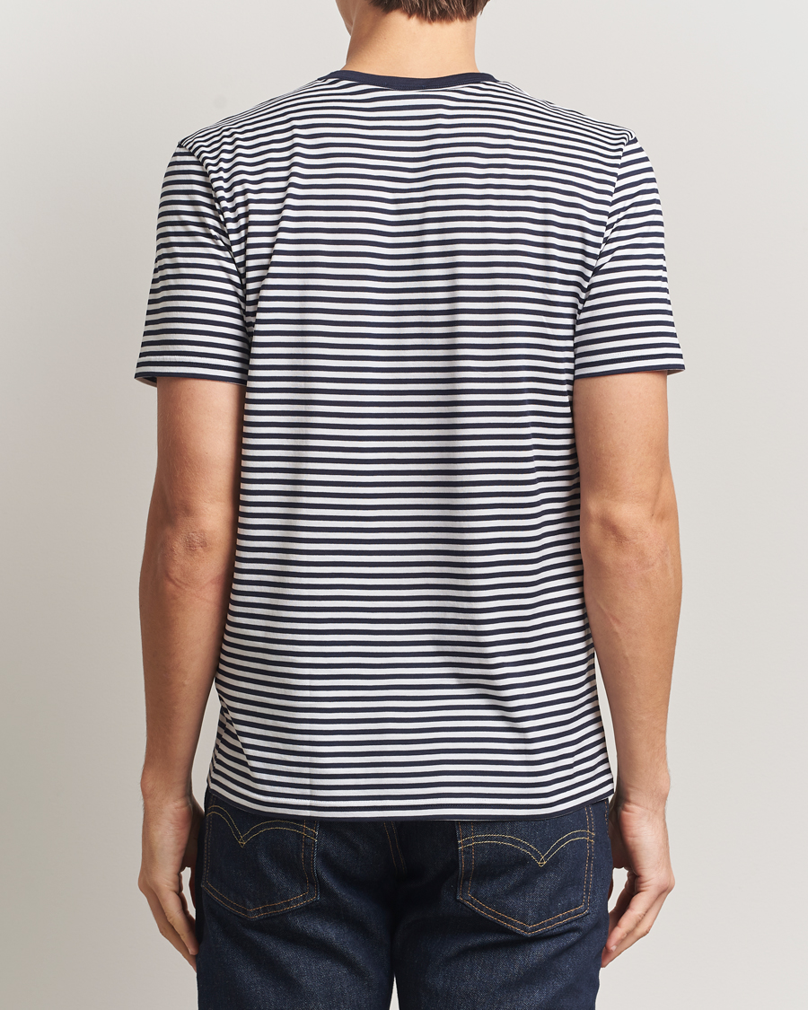 Herr | T-Shirts | Sunspel | Striped Crew Neck Q82 Cotton T-Shirt White/Navy