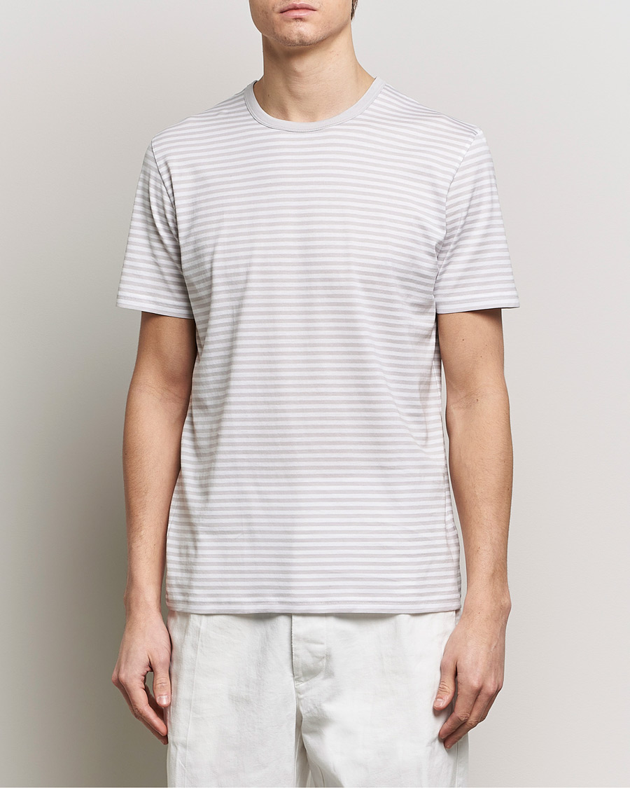 Herre | Sunspel | Sunspel | Striped Crew Neck Cotton Tee Smoke/White