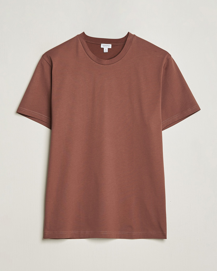 Herr | T-Shirts | Sunspel | Riviera Midweight Tee Brown