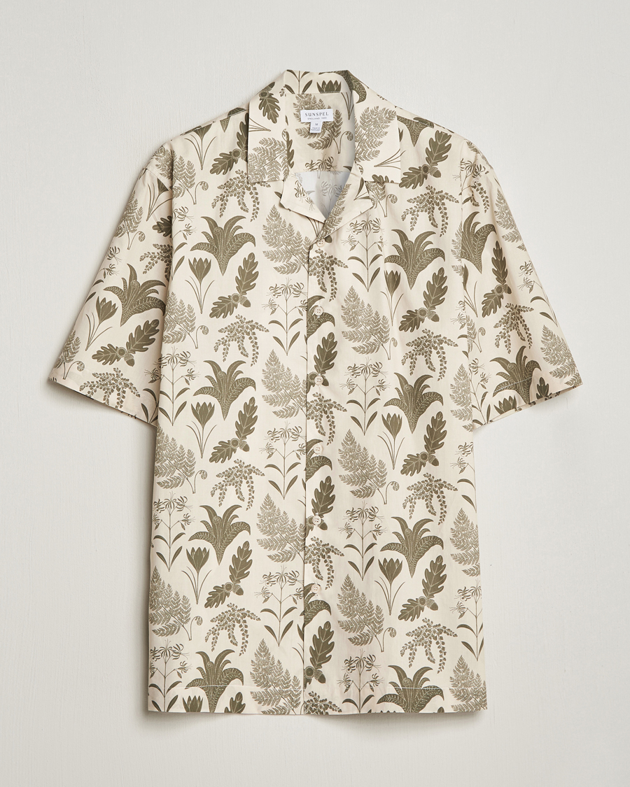 Herr | Skjortor | Sunspel | Katie Scott Short Sleeve Printed Resort Shirt Ecru