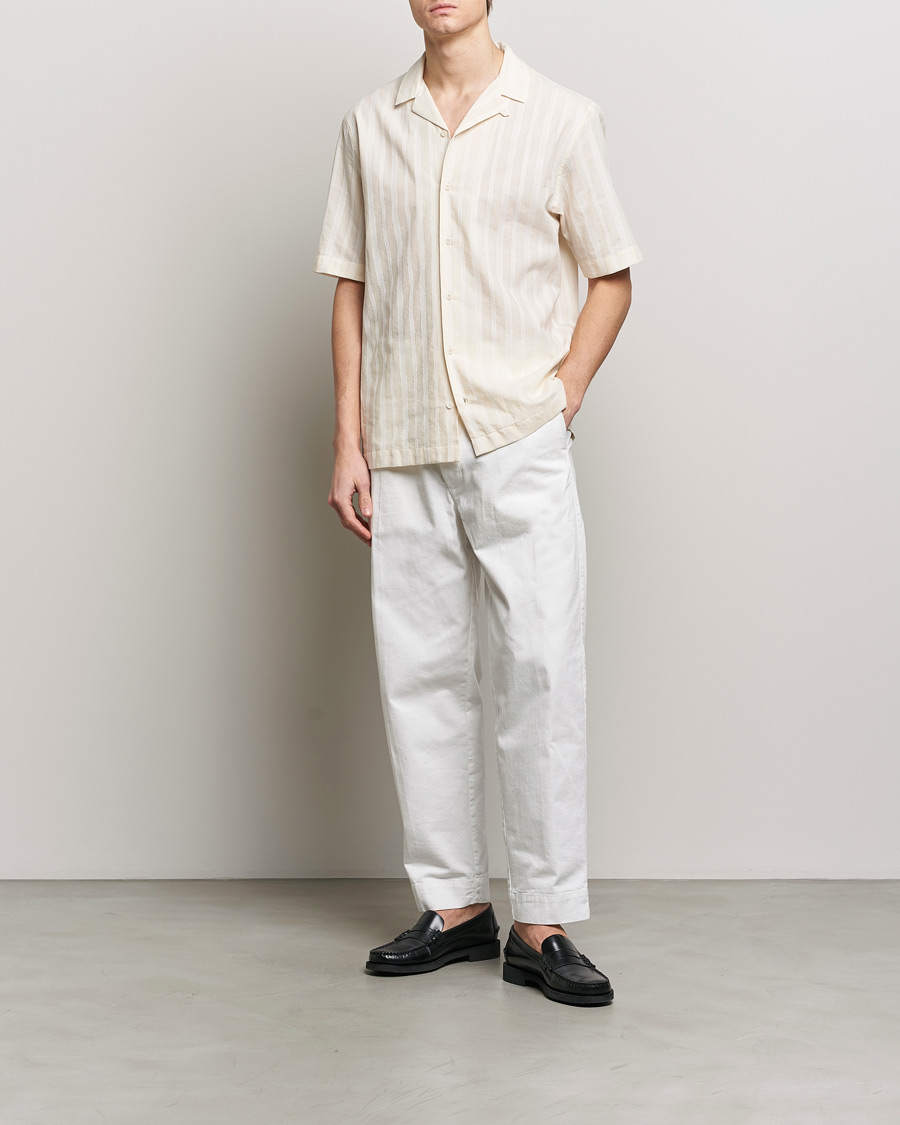 Herr | Skjortor | Sunspel | Embroidered Striped Short Sleeve Shirt Ecru