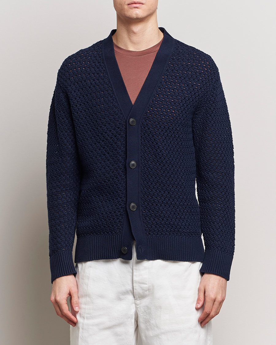 Herr | Sunspel | Sunspel | Chunky Knit Cotton Cardigan Navy