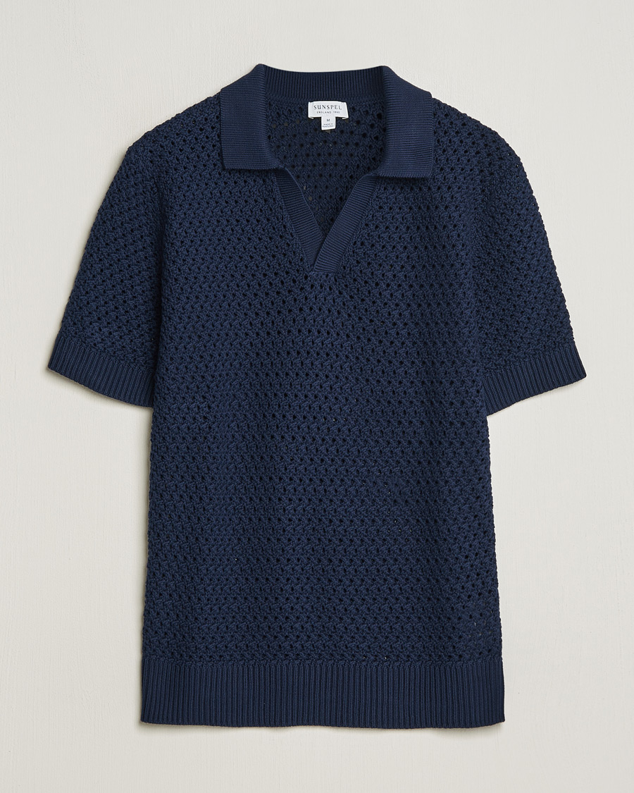 Herr | Tröjor | Sunspel | Chunky Knit Polo Navy