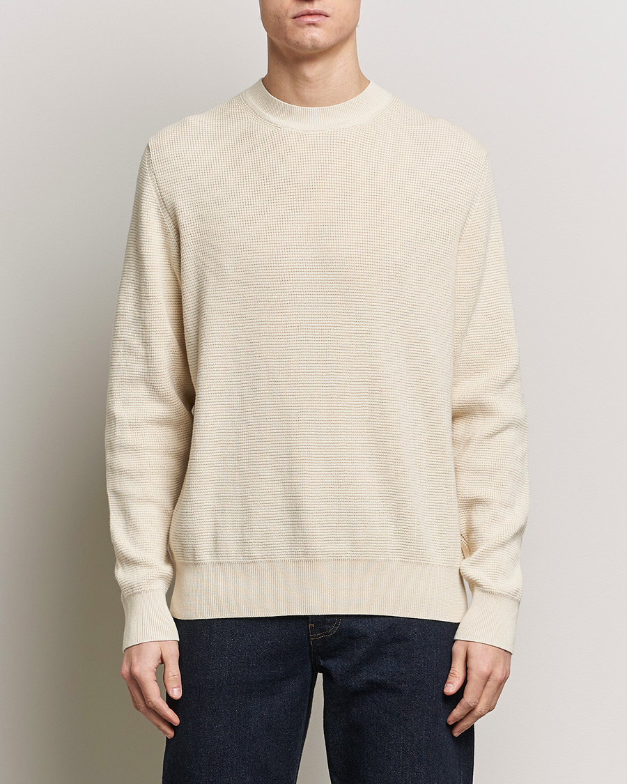 Herr | Stickade tröjor | Sunspel | Waffle Stitch Crew Neck Ecru