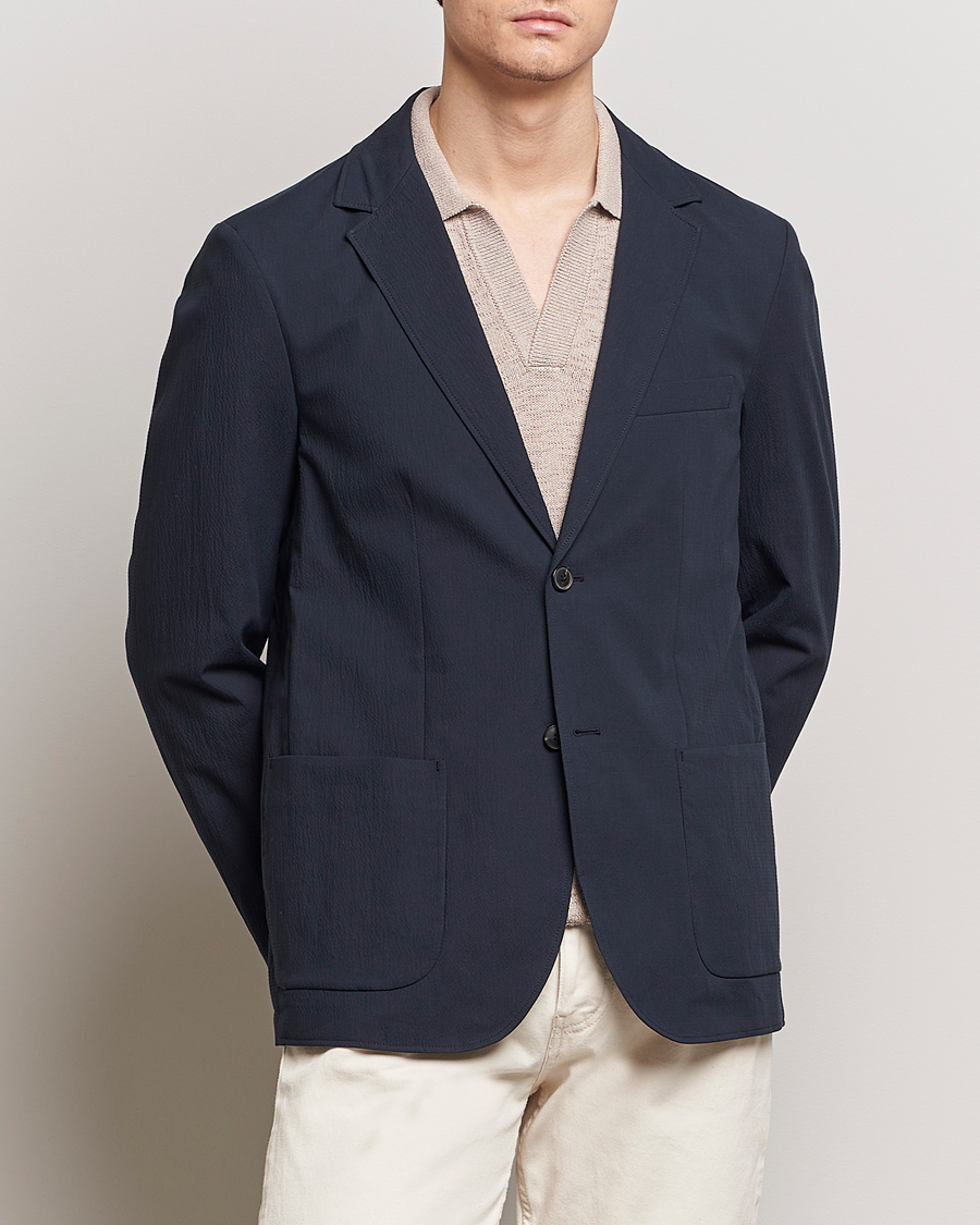 Herr | Best of British | Sunspel | Unconstructed Seersucker Blazer Navy