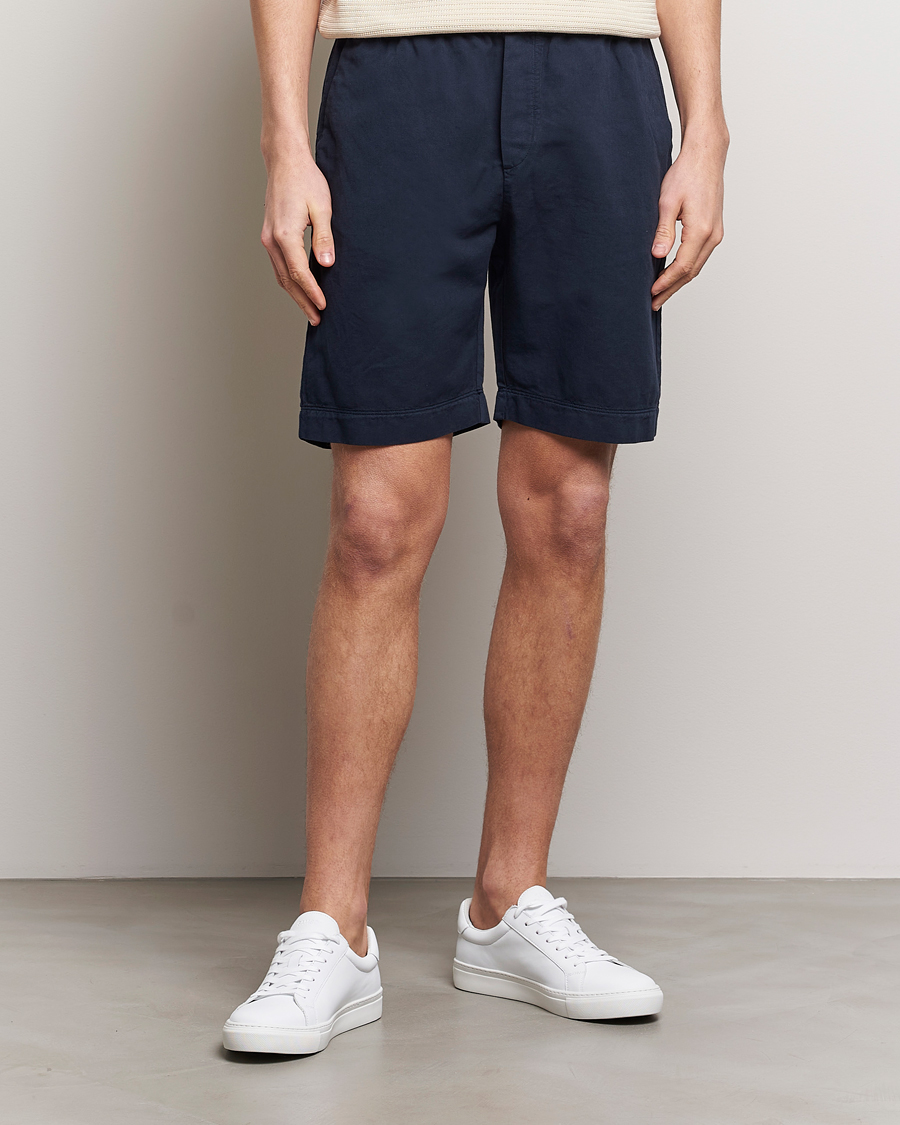 Herr | Kläder | Sunspel | Cotton/Linen Drawstring Shorts Navy