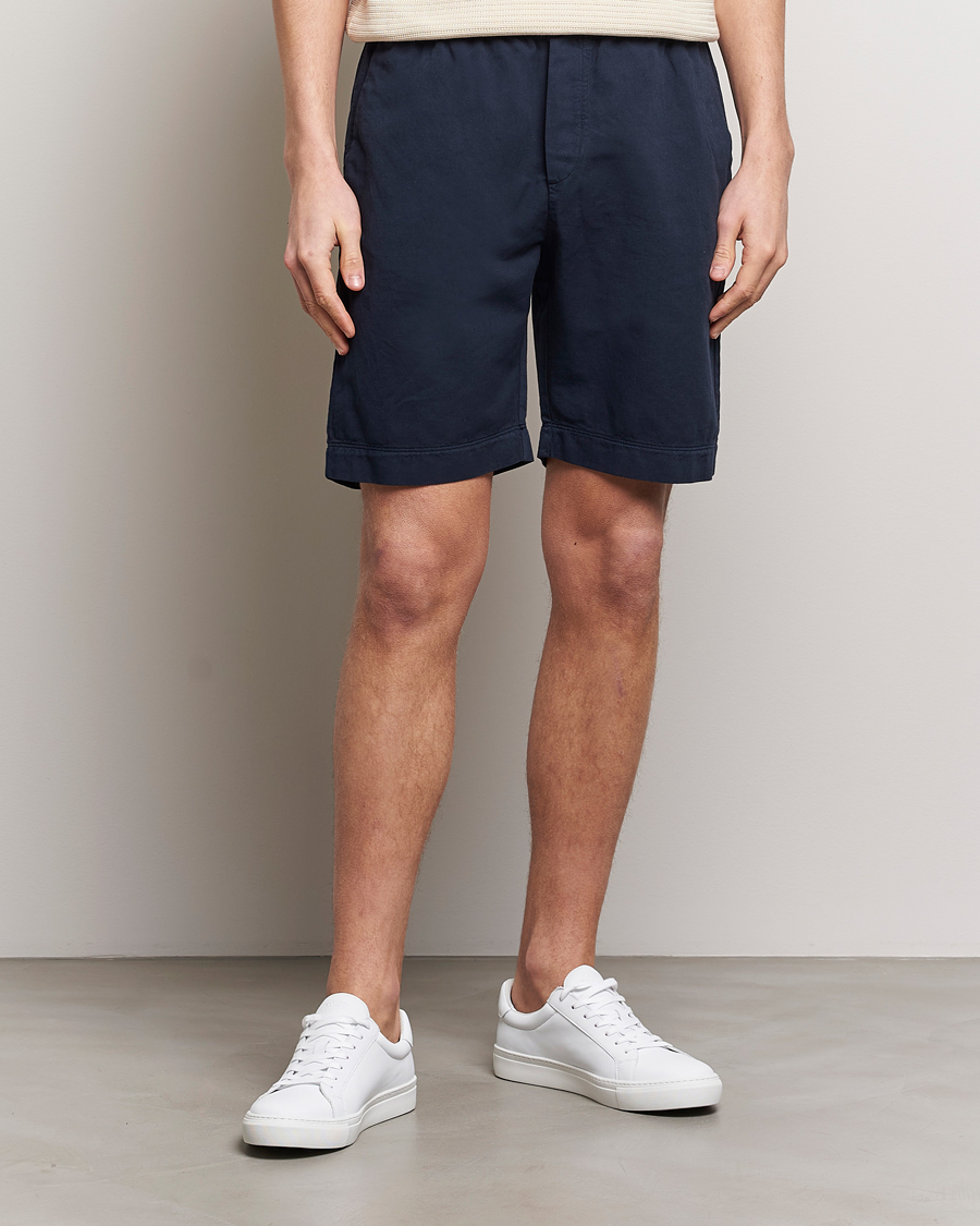 Herr | Avdelningar | Sunspel | Cotton/Linen Drawstring Shorts Navy