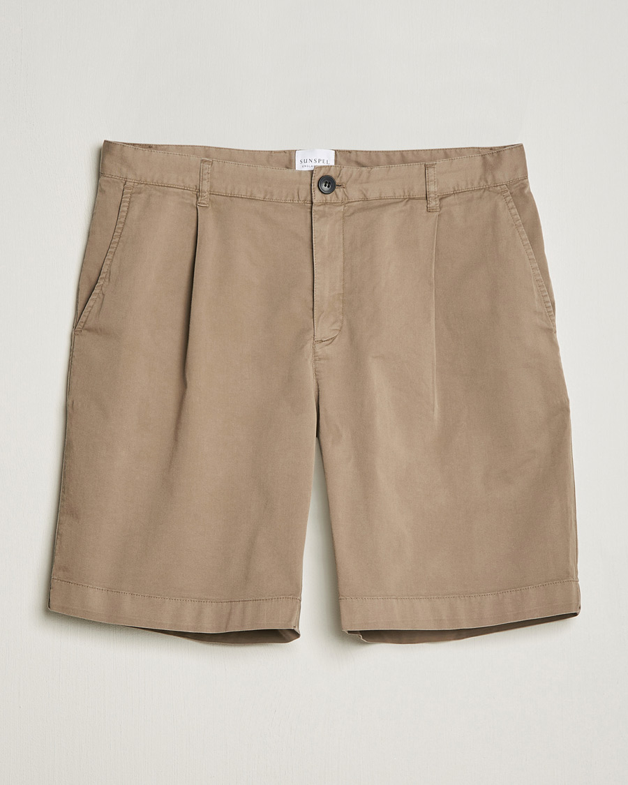 Herr | Shorts | Sunspel | Pleated Stretch Cotton Twill Shorts Dark Stone