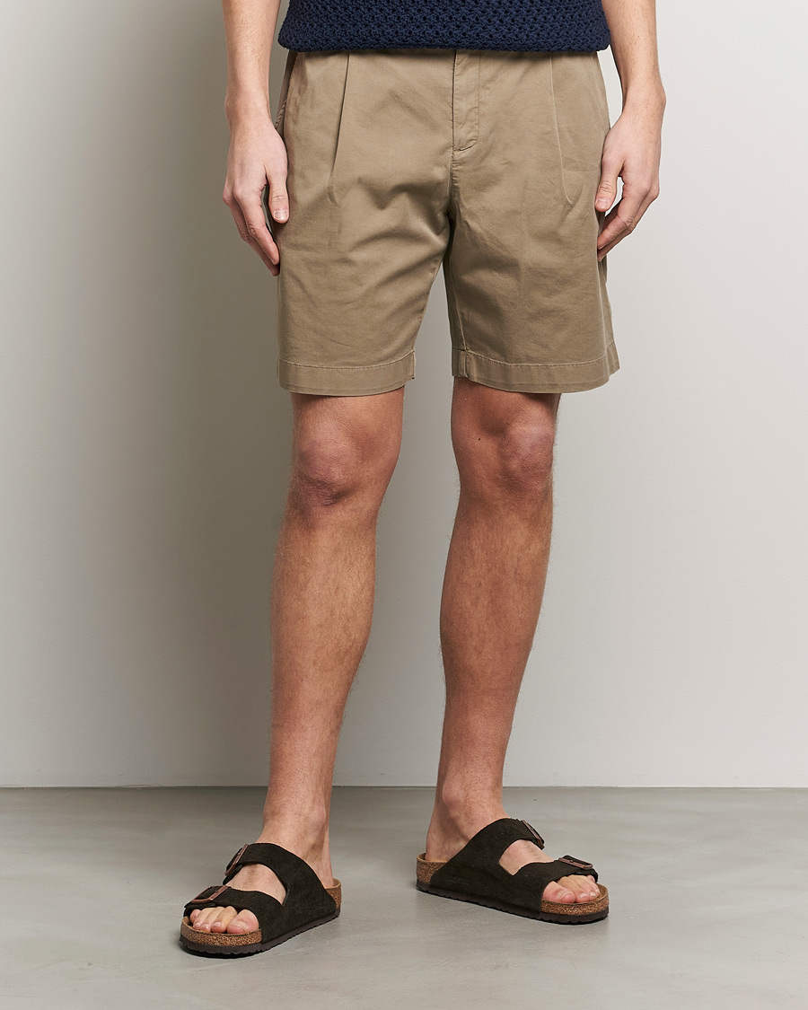 Herre |  | Sunspel | Pleated Stretch Cotton Twill Shorts Dark Stone