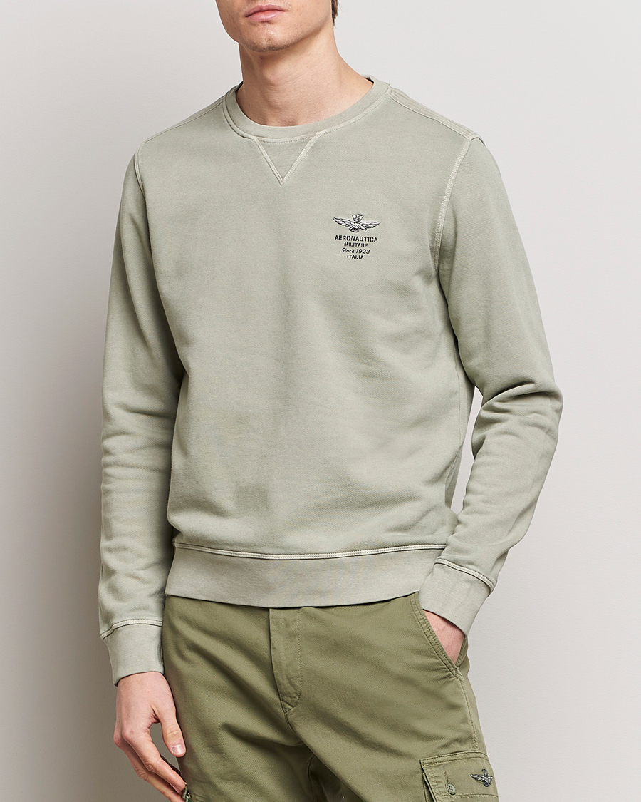 Herr | 30% rea | Aeronautica Militare | Washed Crew Neck Sweatshirt Sage Green