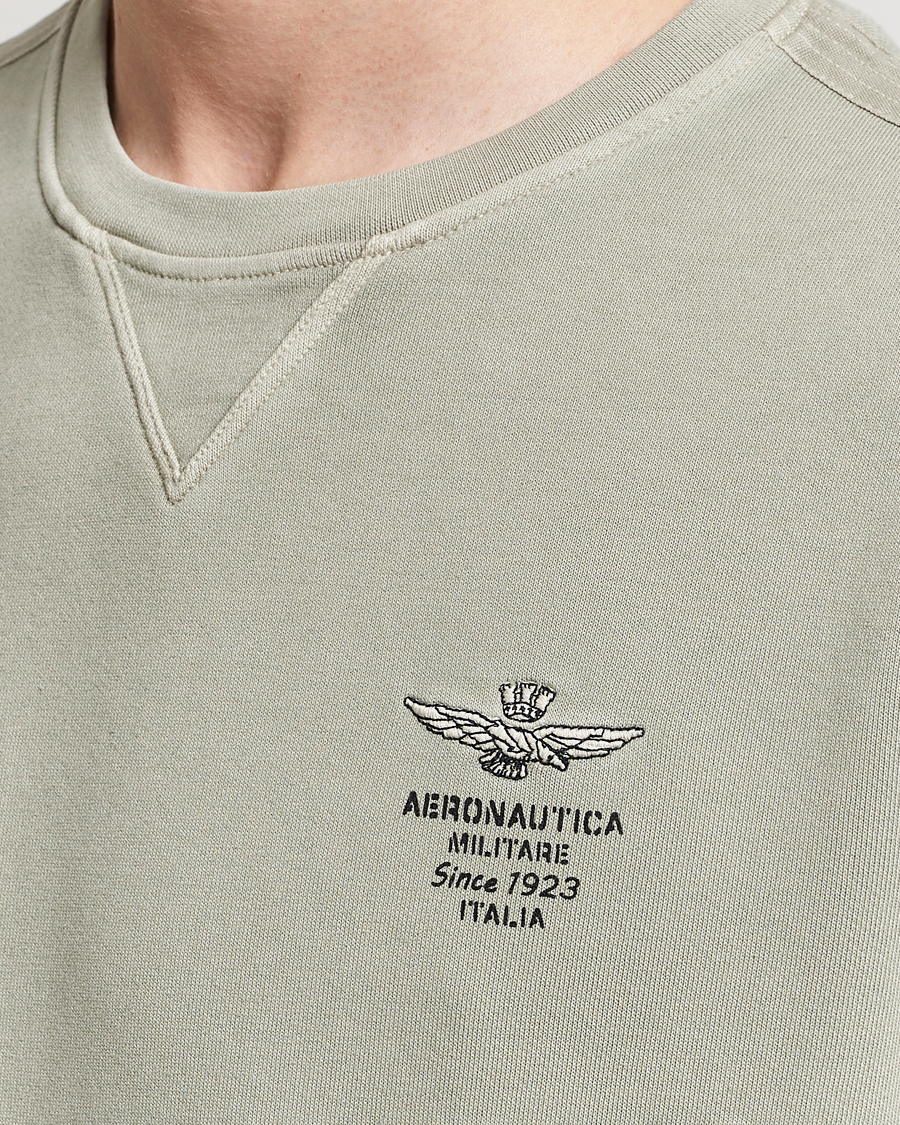 Herr | Tröjor | Aeronautica Militare | Washed Crew Neck Sweatshirt Sage Green