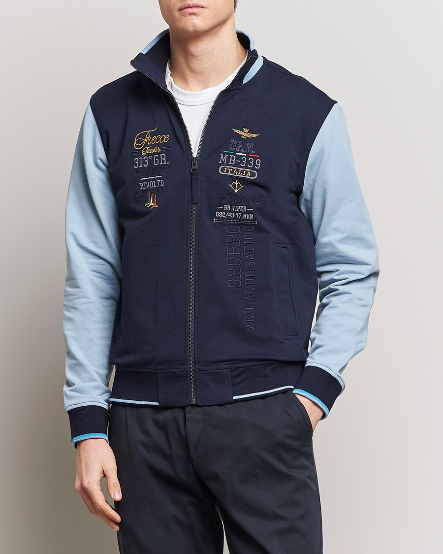 Herr | Kläder | Aeronautica Militare | Full Zip Sweater Navy/Glacier Blue