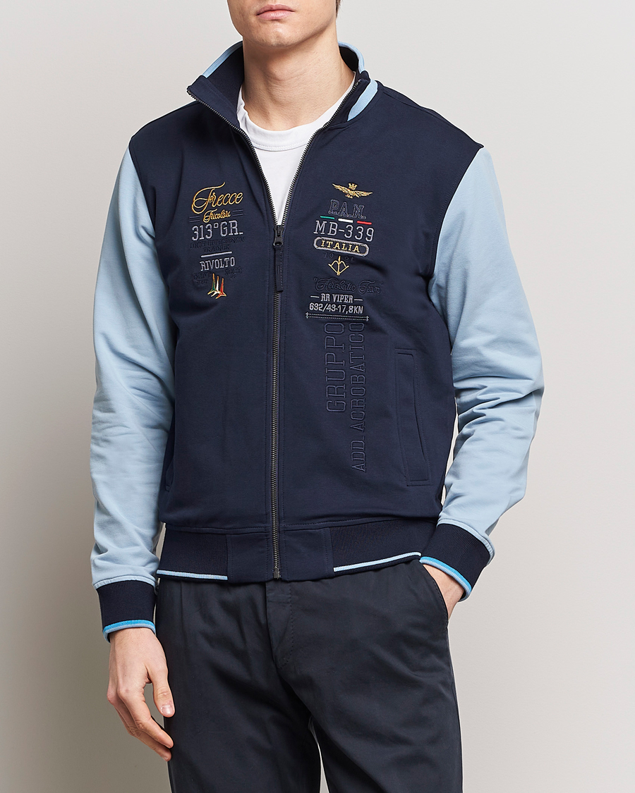 Herr | 30% rea | Aeronautica Militare | Full Zip Sweater Navy/Glacier Blue