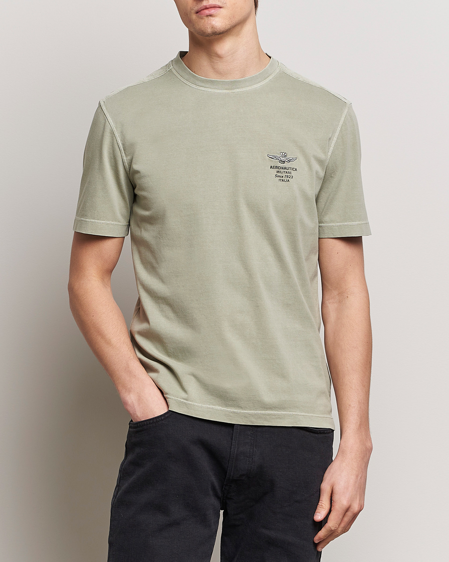 Herr | Kläder | Aeronautica Militare | Washed Crew Neck T-Shirt Sage Green