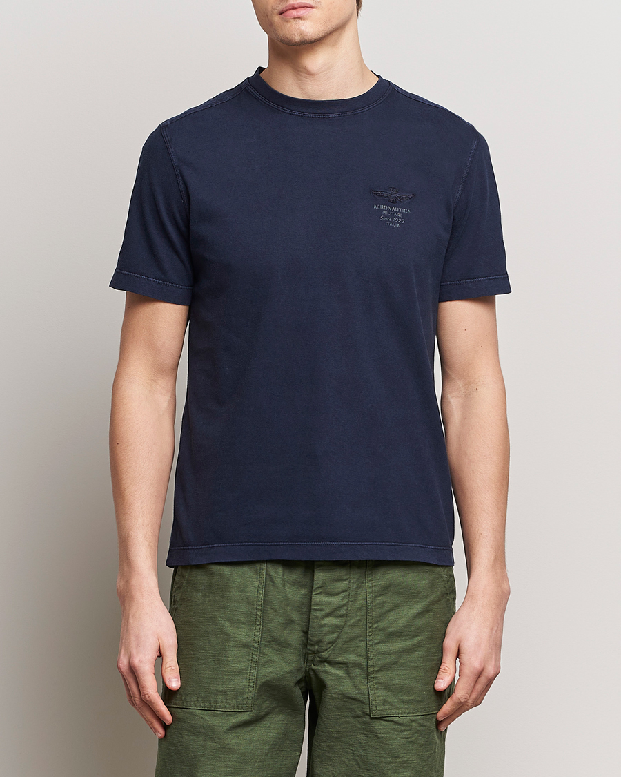 Herr | Kortärmade t-shirts | Aeronautica Militare | Washed Crew Neck T-Shirt Navy