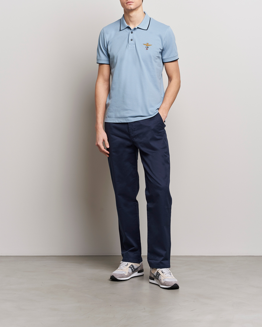Herr | Pikéer | Aeronautica Militare | Garment Dyed Cotton Polo Glacier Blue