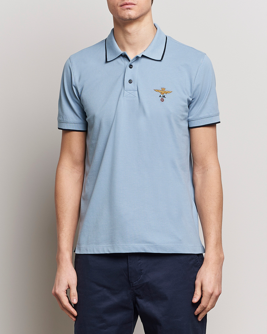 Herr | Rea kläder | Aeronautica Militare | Garment Dyed Cotton Polo Glacier Blue