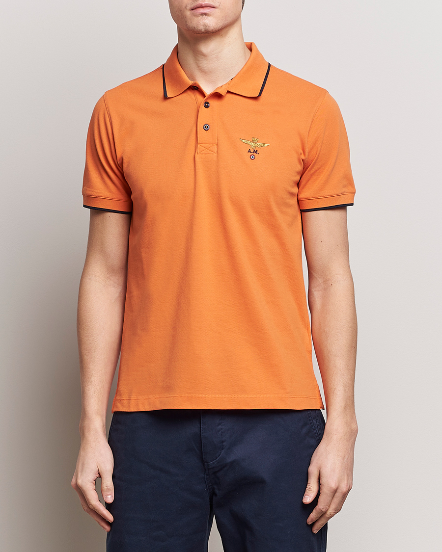 Herr | Kortärmade pikéer | Aeronautica Militare | Garment Dyed Cotton Polo Carrot Orange